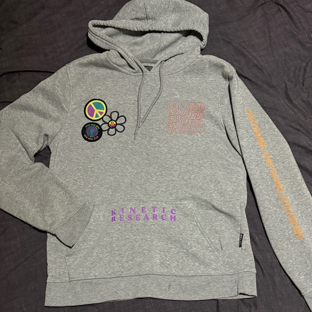 Gray Hoodie with Colorful Patches
